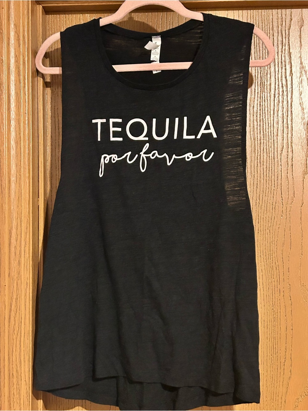 Bella Canvas Black Tank Top with White "Tequila por favor" Graphic